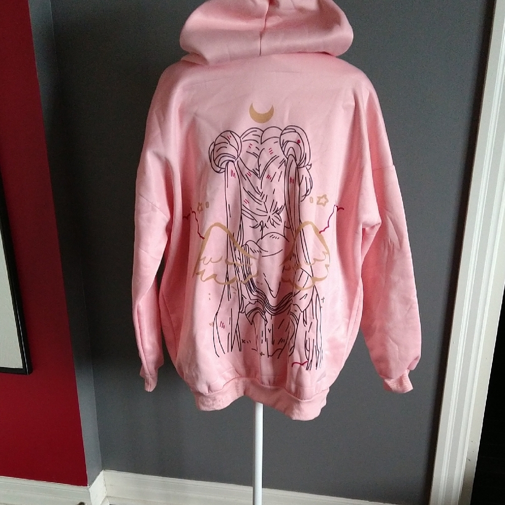 Pink Hoodie with Anime Graphic